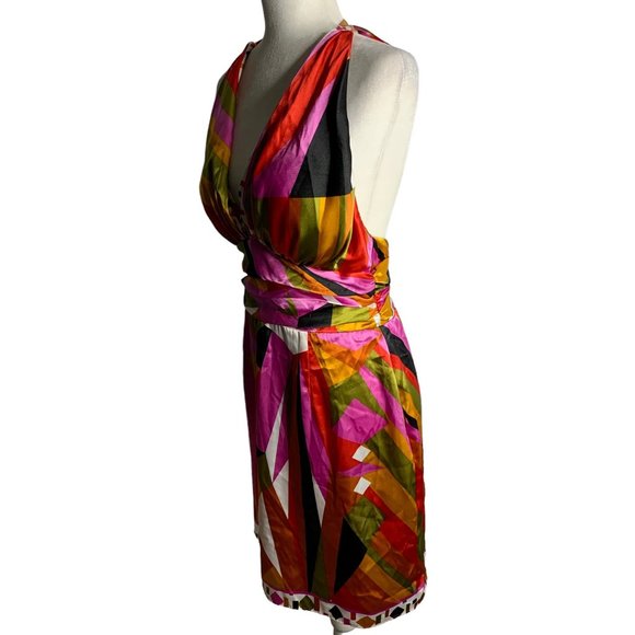 Rubber Ducky Halter Mini Dress L Multicolored V Neck Lightly Padded Zipper - Picture 3 of 6